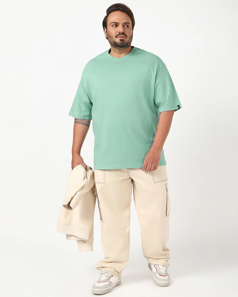bewakoof Men's Granite Green Oversized Plus Size T-shirt
